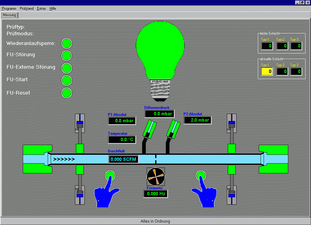 Bild von Bildschirmausdruck des Prüfprogramms Abgasrohrdurchflussprüfstand